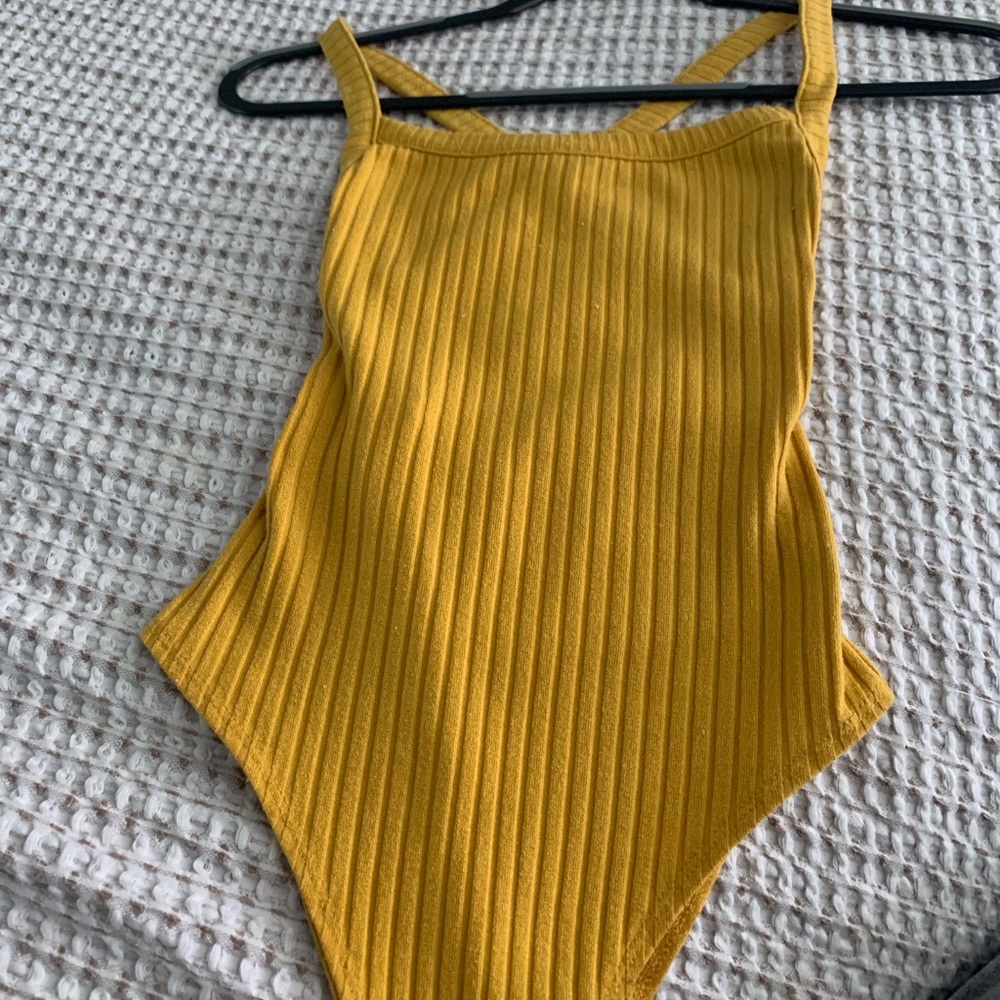 Makers of Dreams Yellow Ribbed Bodysuit Sz S